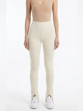Oh Polly Flare Leggings Cream Split Hem High Waist 2